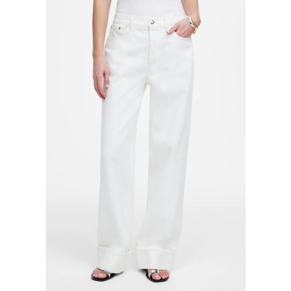 Madewell Low-Slung Baggy Jeans NWT Womens Size 33 White Denim Wide Leg‎ Cuffed